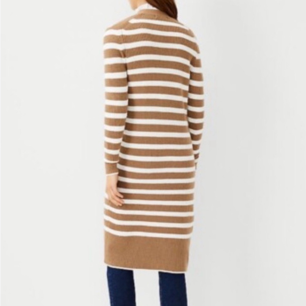 🛍️ Ann Taylor Brown & Cream Striped Duster Cardigan M - Picture 2 of 6